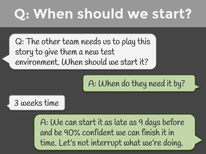 Figura 9 – Esempio di conversazione per rispondere a “Quando dobbiamo iniziare questa storia?”